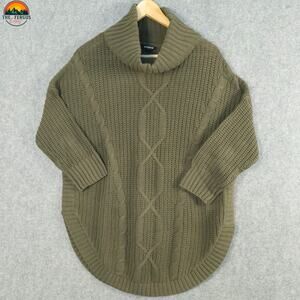 Express Cowl Neck Sweater Olive Green Cable Knit French Cut Winter Womens Size M